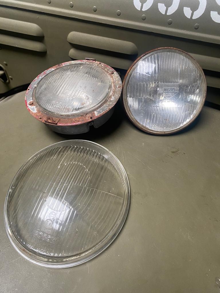3 Vintage Auto Koplampen en Glazen - Bosch Porsche 356, Auto-onderdelen, Verlichting, Ophalen of Verzenden, Gebruikt, Oldtimer onderdelen