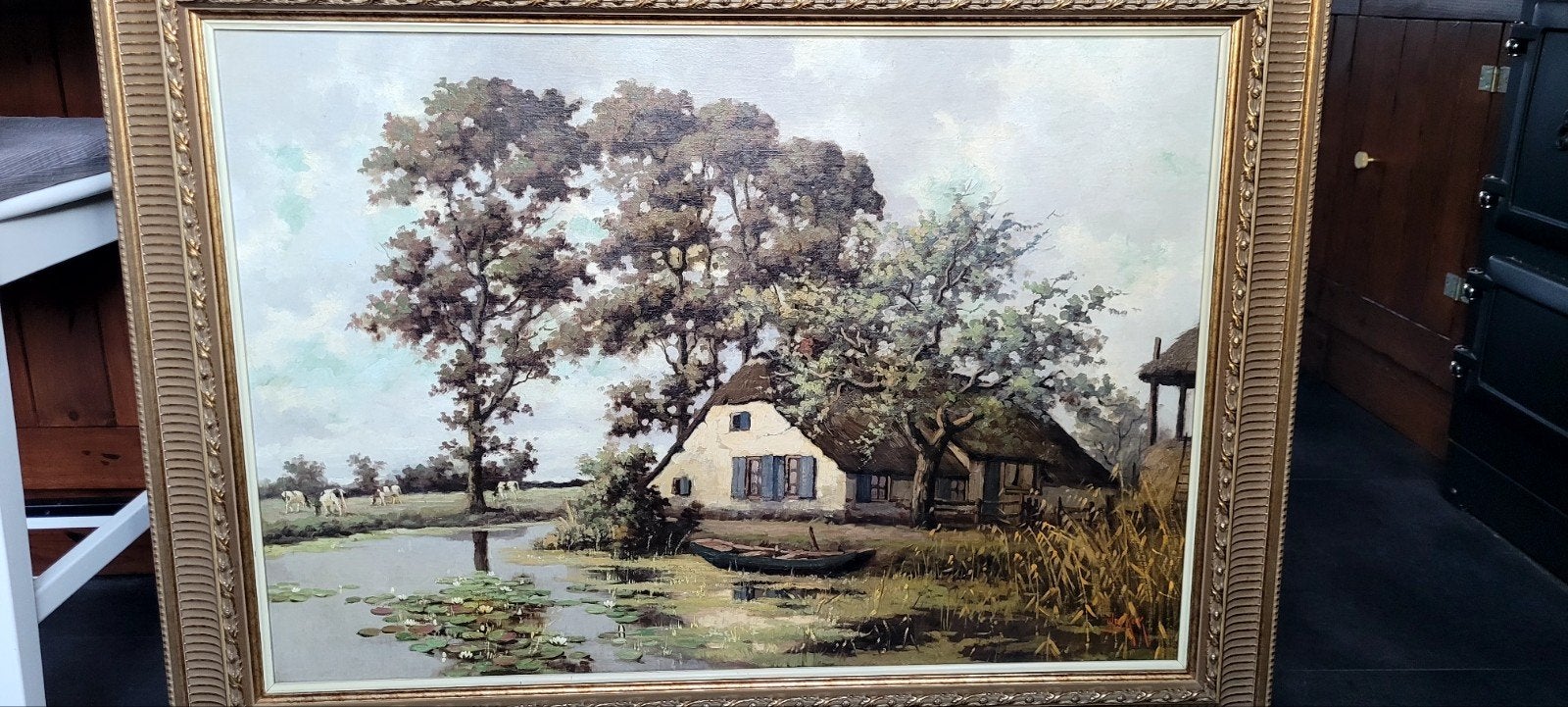Uniek schilderij van Wim de Kok - Boerderij aan het Water, Antiek en Kunst, Ophalen, Origineel werk, Landschap