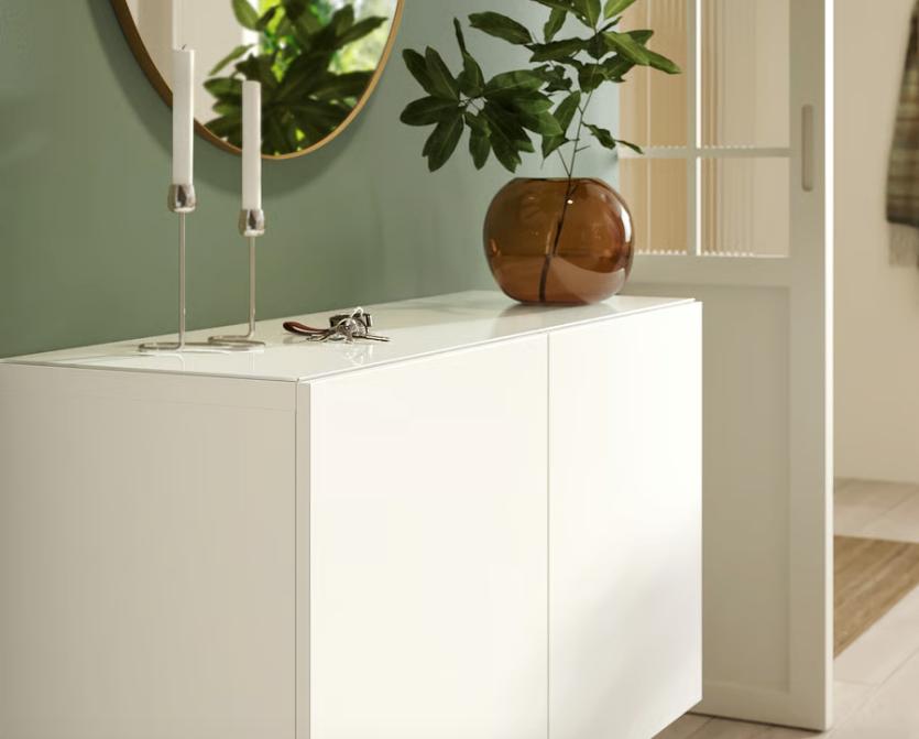 IKEA, BESTÅ Bovenblad, glas/wit, 120x40 cm, Ophalen, 100 tot 150 cm, Minder dan 100 cm, 25 tot 50 cm