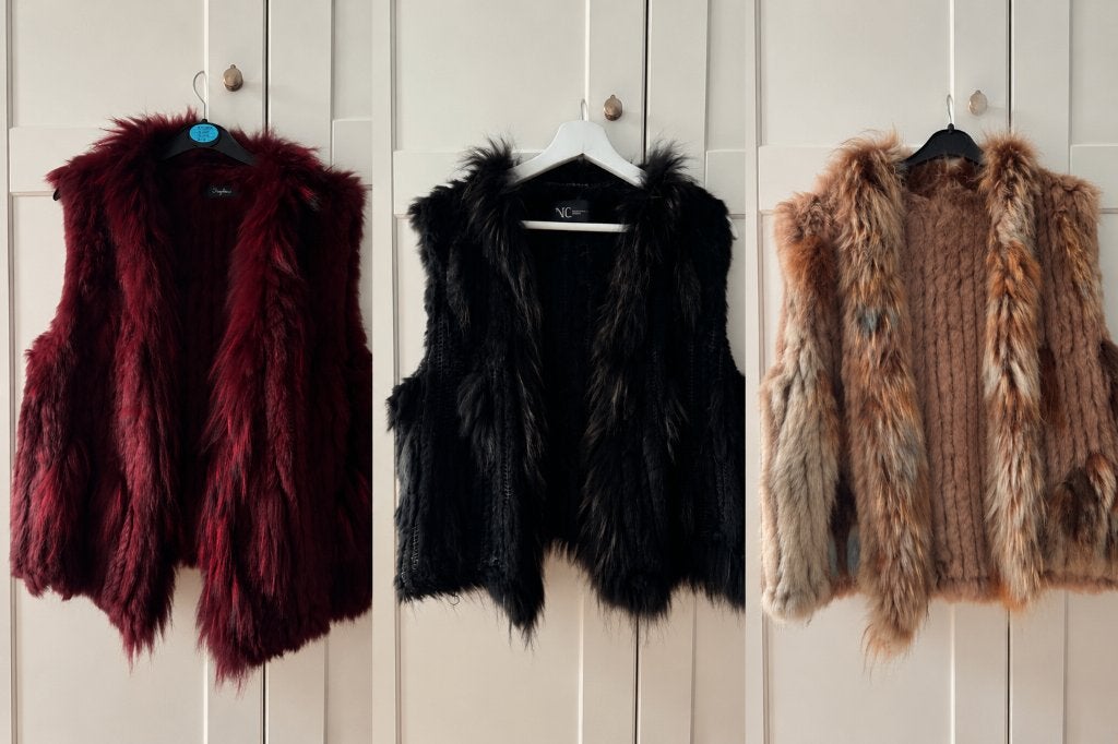 Set van 3 prachtige konijnenbont gilets – Maat S/M –, Kleding | Dames, Truien en Vesten, Ophalen of Verzenden, Gedragen, Maat 38/40 (M)