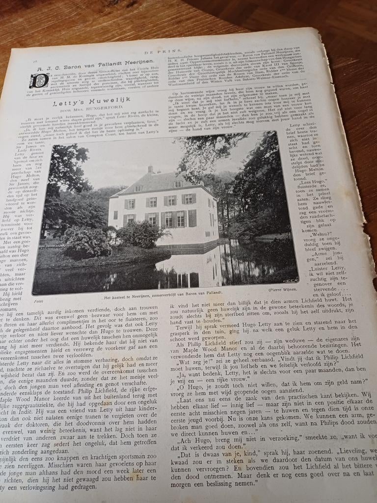 Artikel over baron van Palkandt Neerijnen  kasteel 1909, Ophalen of Verzenden, Voor 1920, Knipsel(s)
