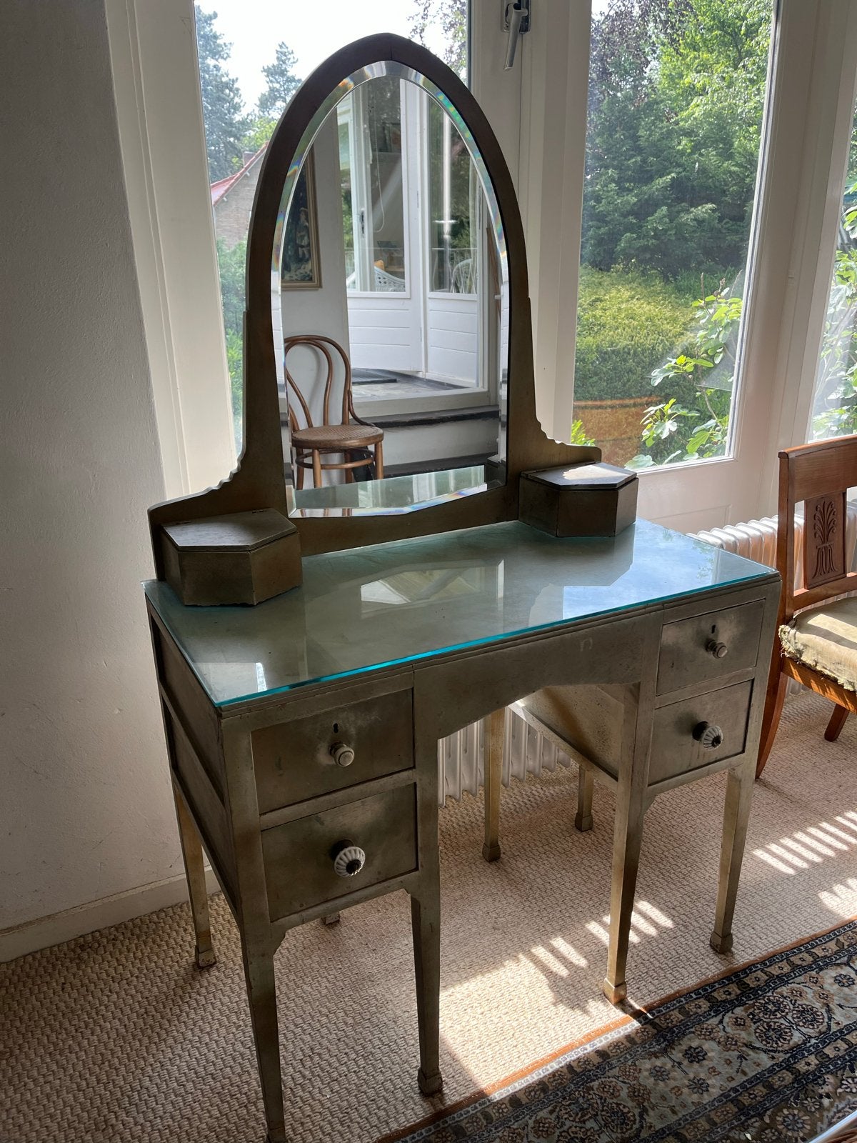 Vintage kaptafel met spiegel en glazen blad, Ophalen