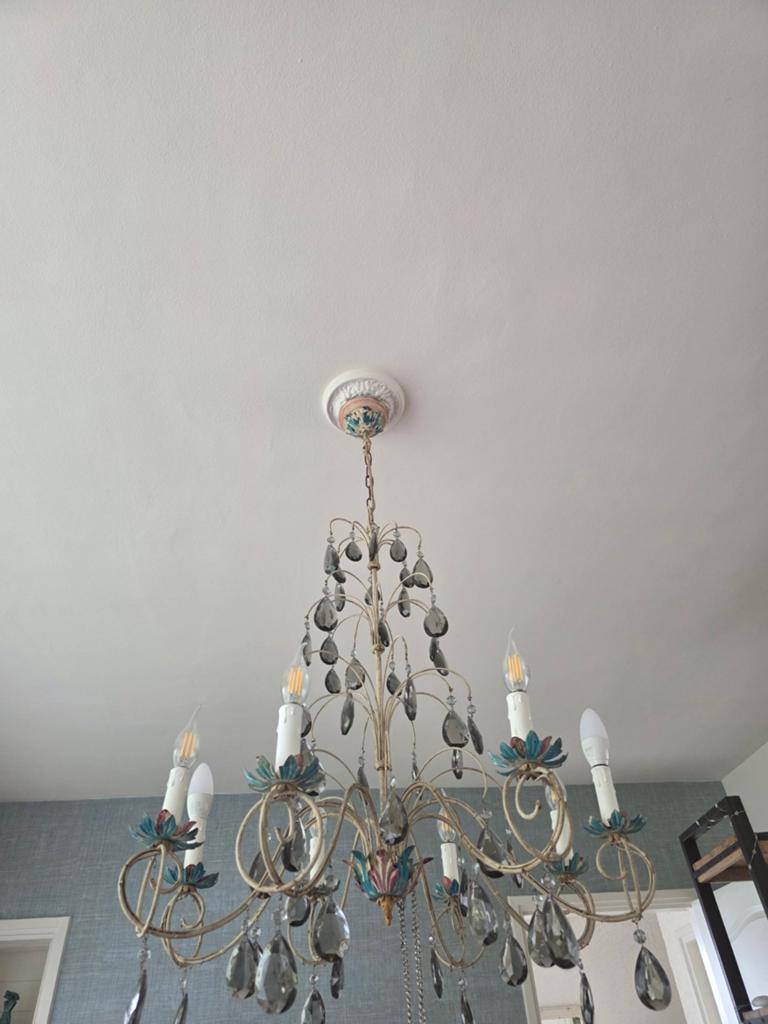 Elegante Franse kroonluchter met kristallen hangers, Ophalen, Gebruikt, Glas, Frans, Klassiek, Romantisch