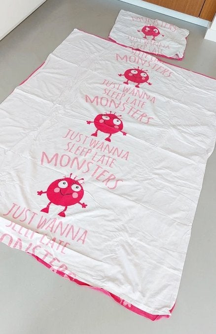 roze wit monster hartjes kinder dekbed hoes flanel, Gebruikt, Overige merken, Meisje, Ophalen of Verzenden