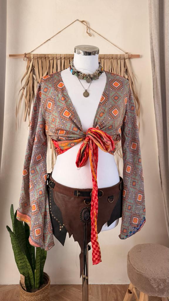 2 Boho Wikkel Crop Tops met Lange Mouwen en Print, Ophalen of Verzenden, Nieuw, Overige kleuren