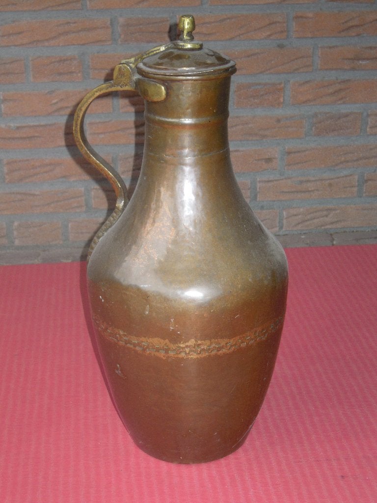 Design rood/geel koperen kan met deksel  € 25,00, Ophalen, Gebruikt