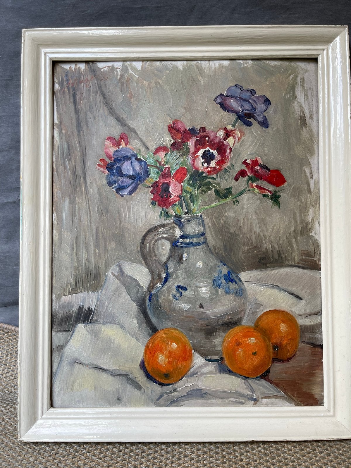Stilleven met bloemen en fruit door Edmond Wingen, Ophalen of Verzenden