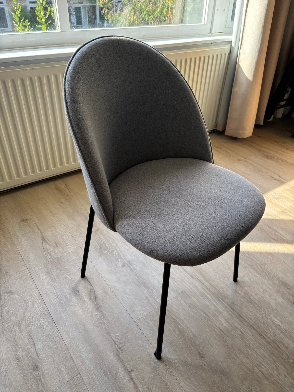 6 grijze eetkamerstoelen met zwarte poten, Ophalen, Gebruikt, Vijf, Zes of meer stoelen, Stof