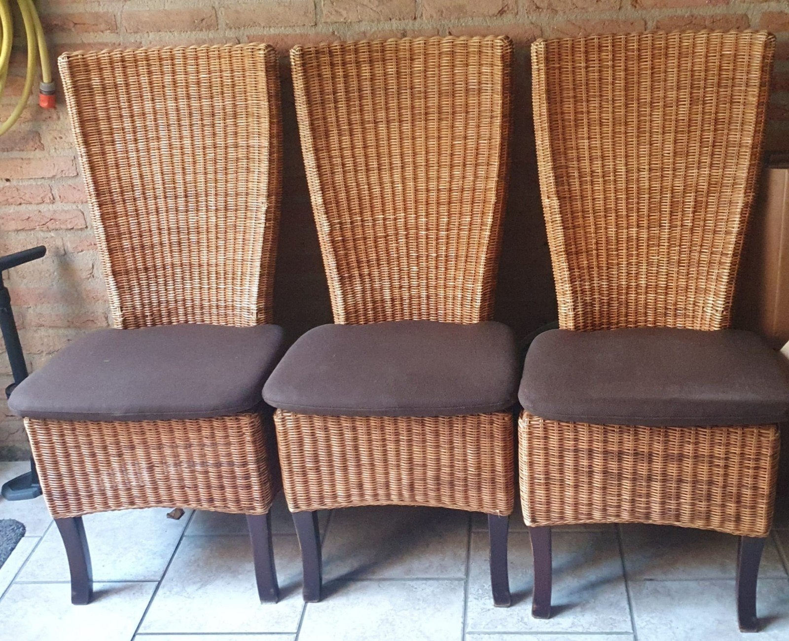 3 rieten eetkamerstoelen met kussens, Ophalen, Gebruikt, Stof, Klassiek, Landelijk