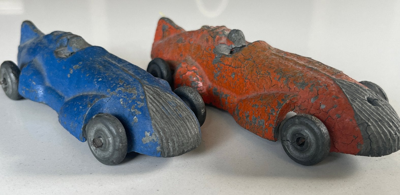 Set van 2 Vintage Lood Speelgoed Raceauto's - Blauw & Oranje, Ophalen of Verzenden, Gebruikt