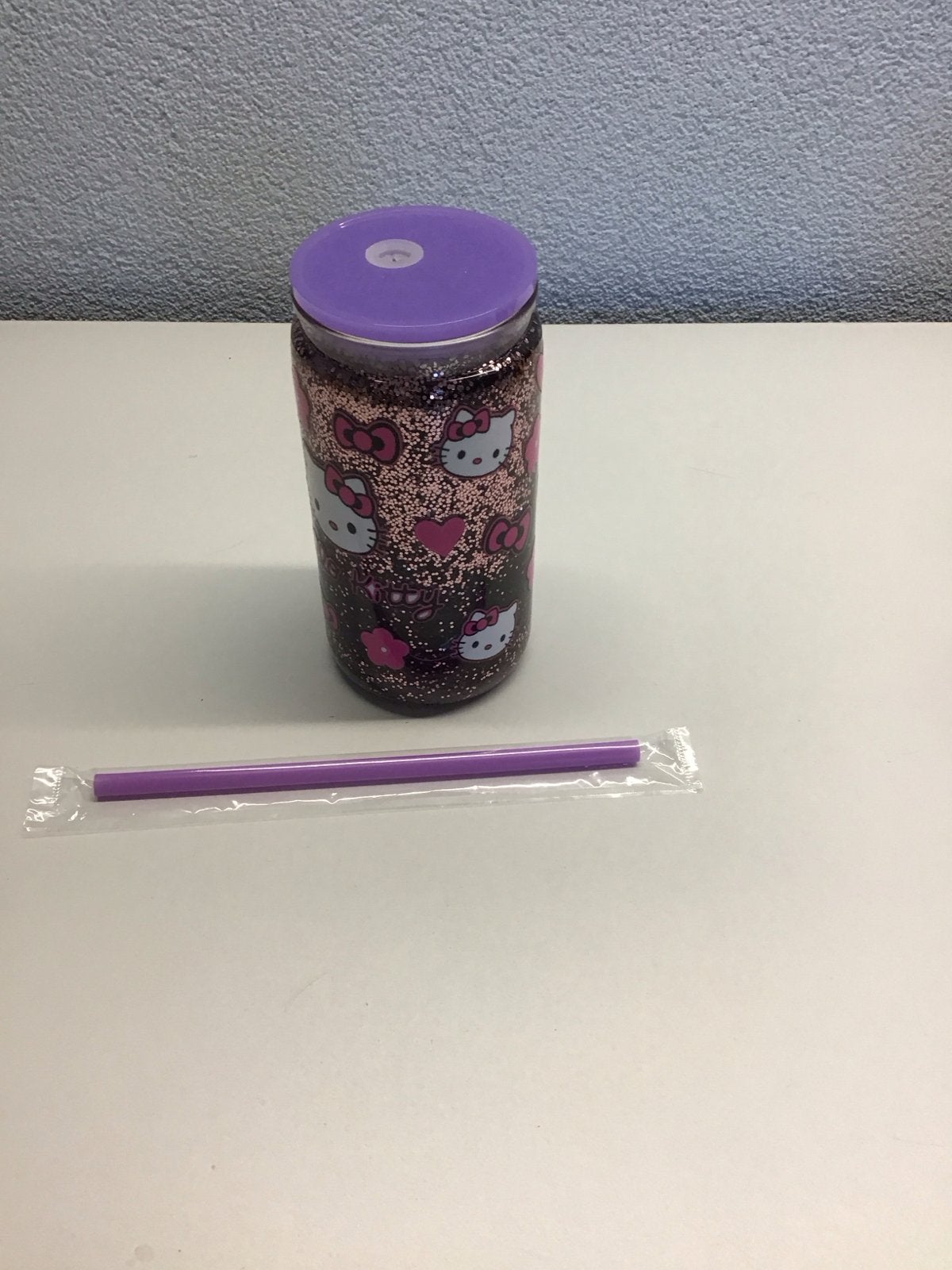Hello Kitty Glitter Drinkbeker met Rietje - Paars, Verzenden, Nieuw