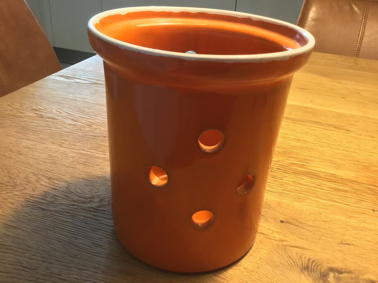 Oranje terracotta uienpot uit Toscane - Onion Cellar, Gebruikt, Ophalen of Verzenden, Voorraadpot, Steen/keramiek