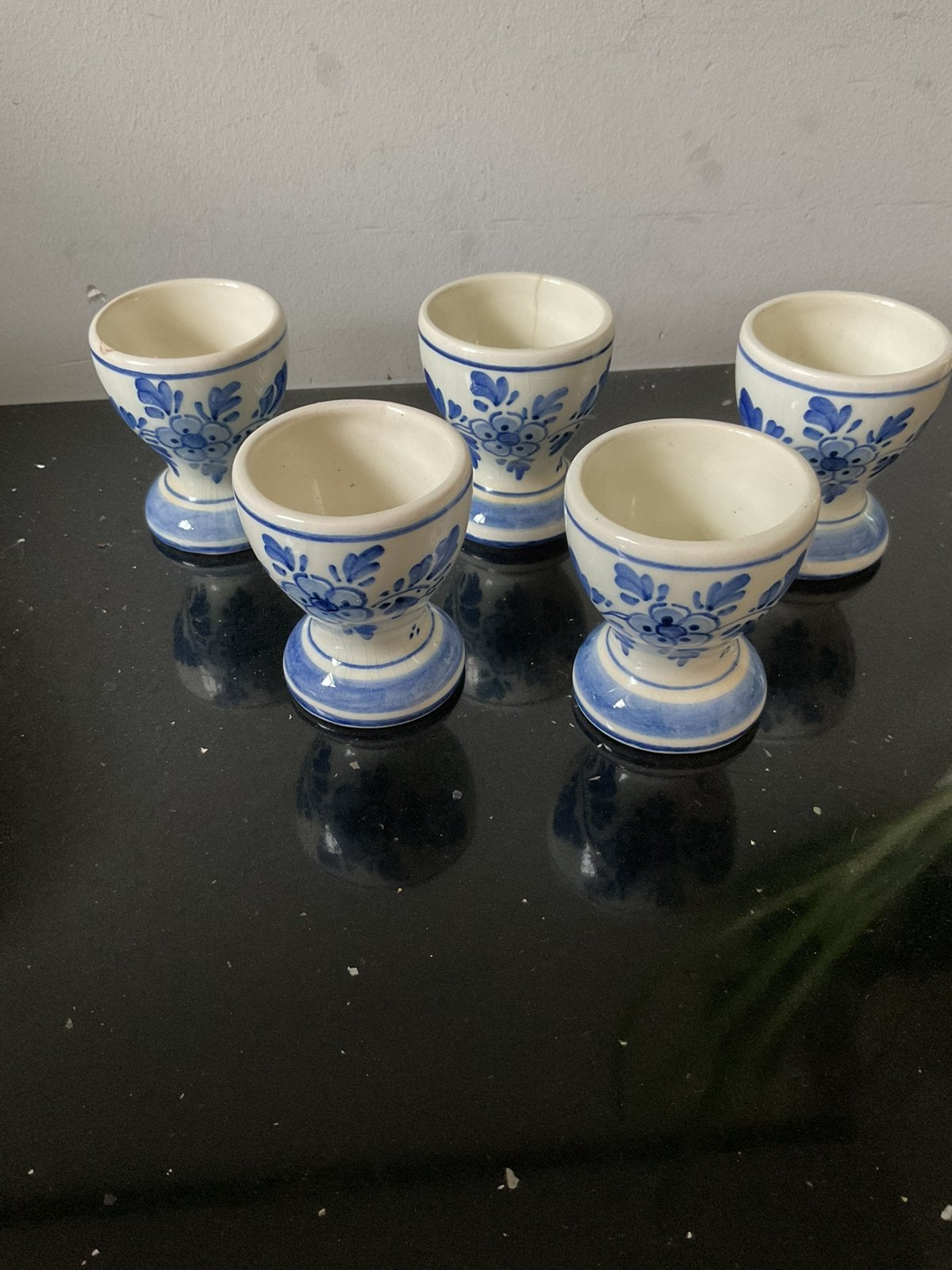 Brocante 5 eierdopjes Delfts aardewerk De Delftse Pauw, Ophalen of Verzenden