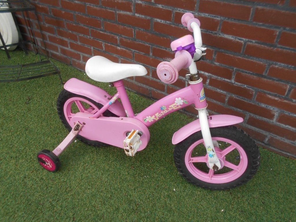 Meisjes fietsje 12 inch met zijwieltjes, Ophalen, Gebruikt, Minder dan 16 inch, Zijwieltjes