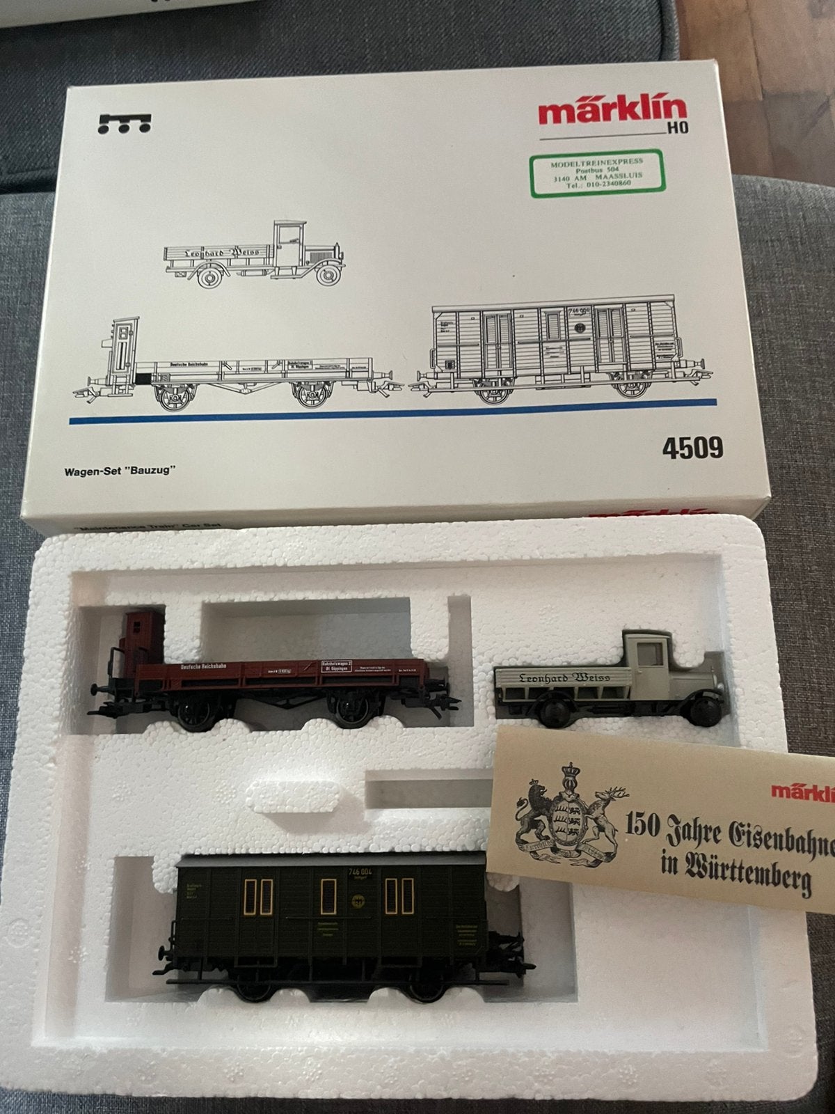 Märklin 4509 H0 Wagenset ''Bauzug'' met vrachtwagen, Wisselstroom, Wagon, Ophalen of Verzenden, Zo goed als nieuw