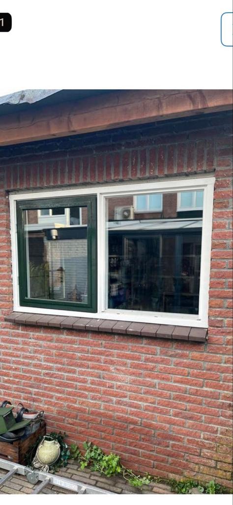 Houten kozijn met dubbel glas, 1.60 x 1.00m, Gevelraam of Ruit, Gebruikt, 80 tot 120 cm, Ophalen of Verzenden