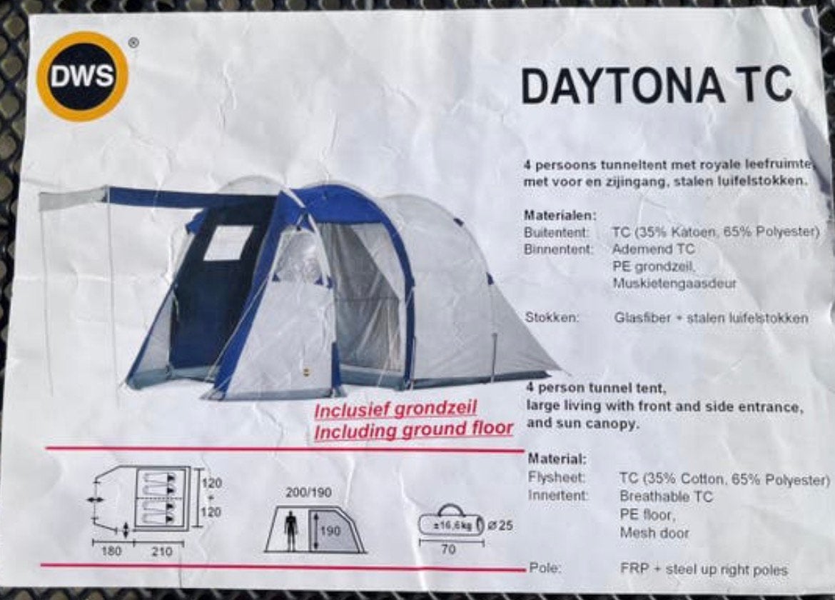 DWS - Daytona TC, katoenen tent. ‘De Waard’ bungalowtent., Caravans en Kamperen, Tenten, Ophalen, Zo goed als nieuw