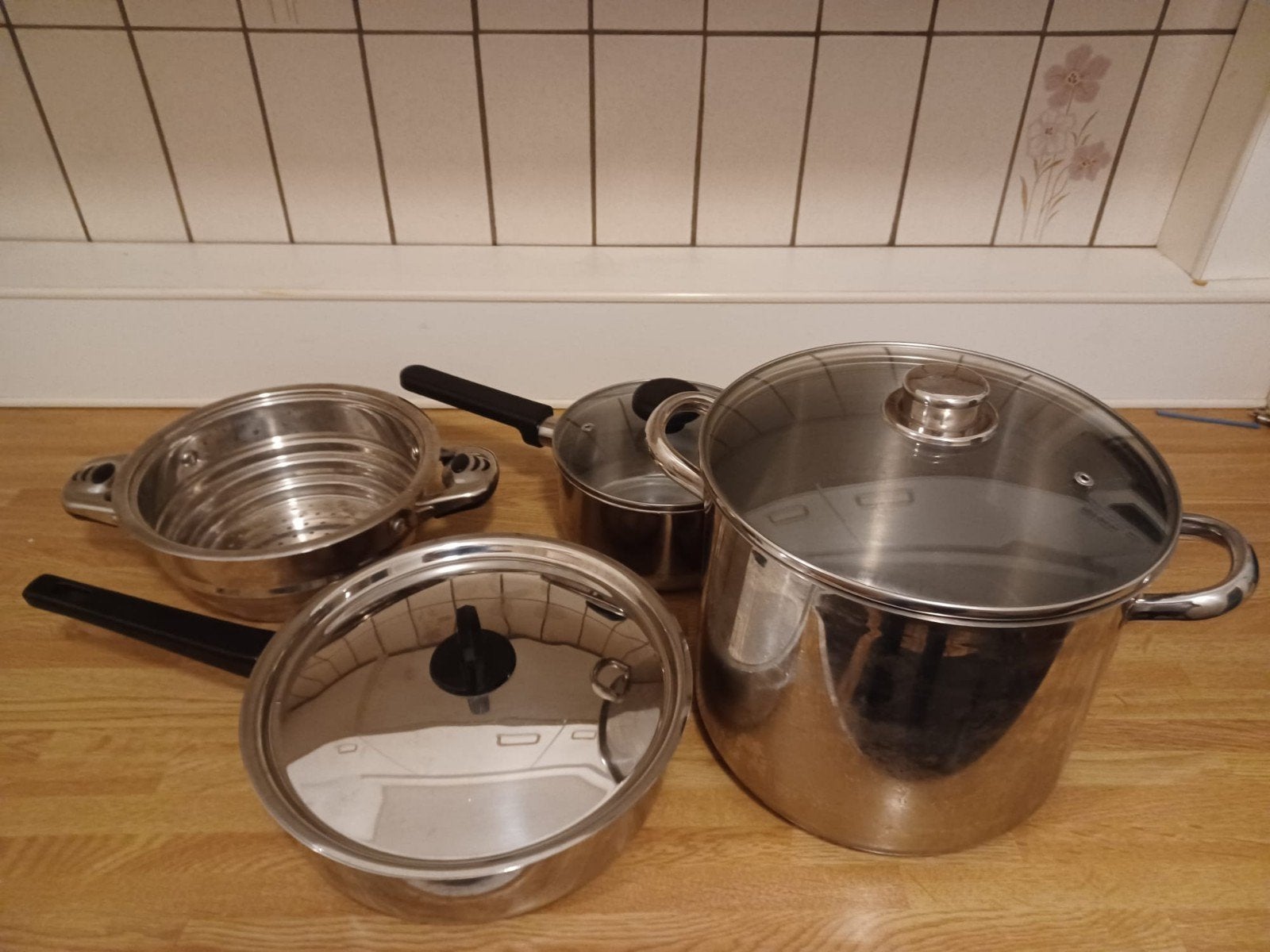 Pannenset RVS met deksels - Zo goed als nieuw, Ophalen, Zo goed als nieuw, Rvs, Met deksel