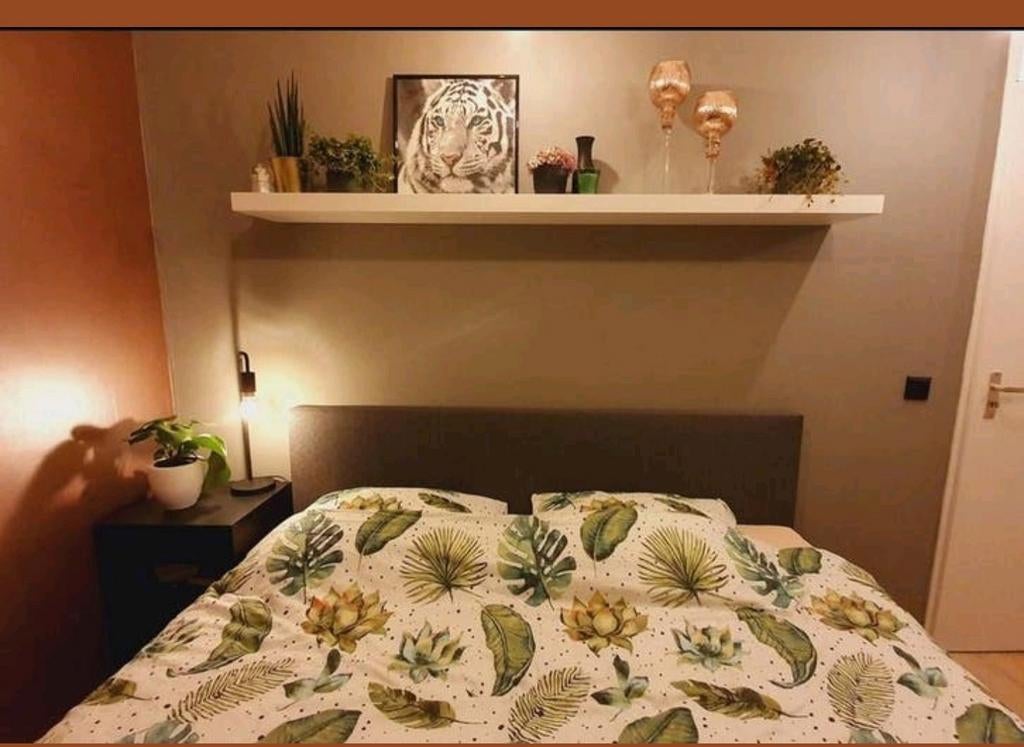 Boxspring 180x210 grijs gemêleerd, incl. topper (optioneel), Ophalen, Strak, Gebruikt, 210 cm