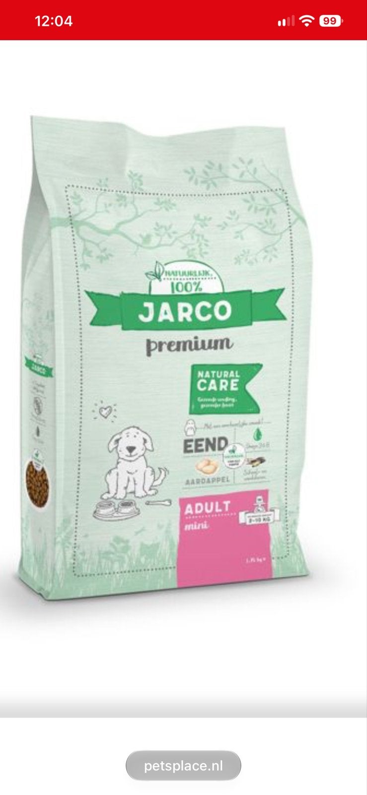 Jarco mini adult eend 2,8 kilo, Ophalen of Verzenden, Hond