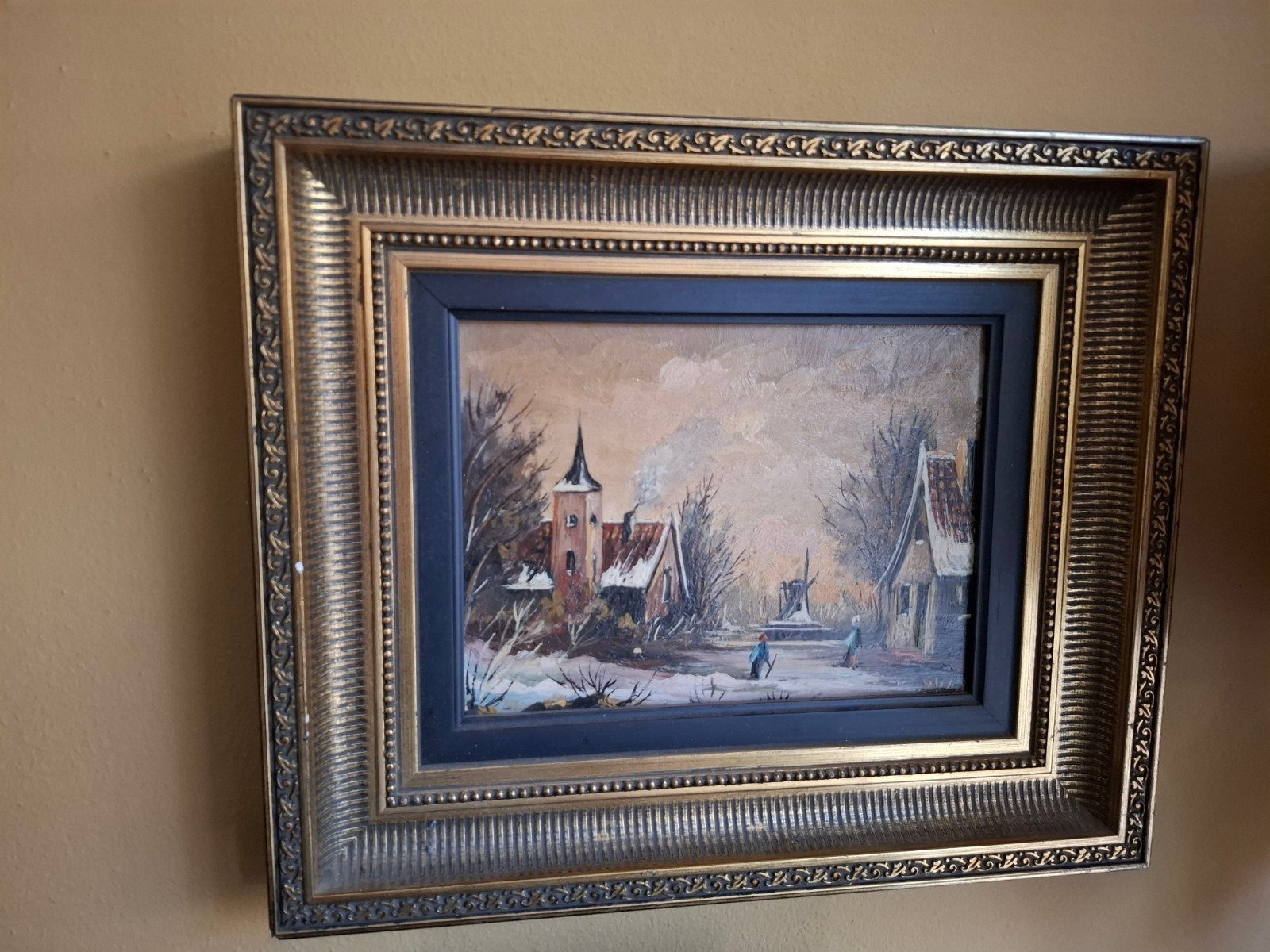Prachtig olieverf schilderij wintertafereel, Ophalen of Verzenden