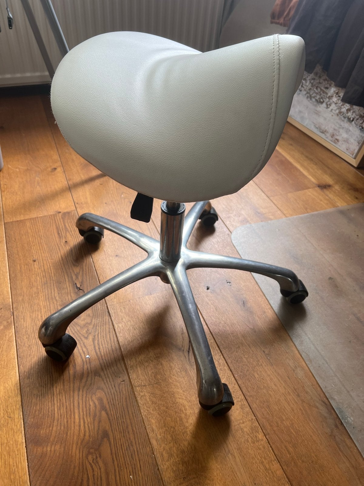 Witte tabouret zadelkruk, Gebruikt, Beige, Ophalen of Verzenden, Bureaukruk