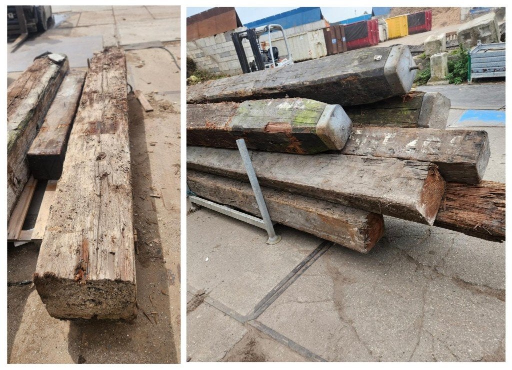 26136 - Hardhouten meerpalen, met en zonder muts, Ophalen, Gebruikt, Palen, Hardhout