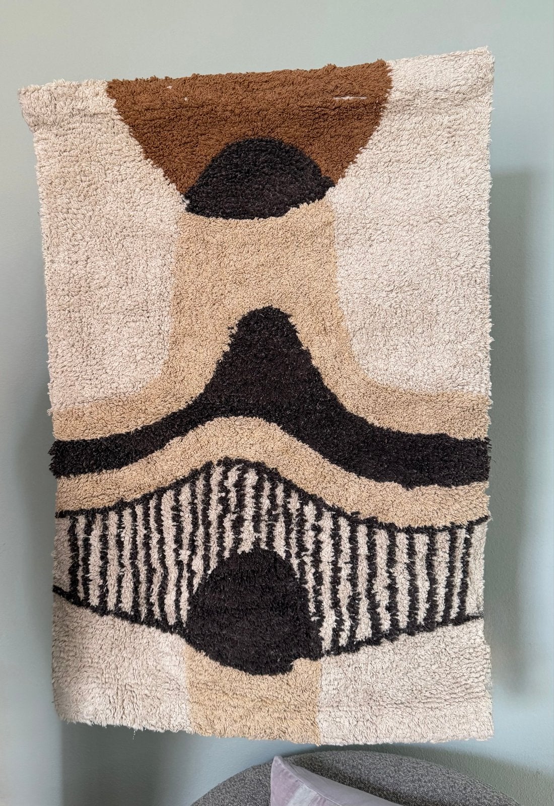 Mooi wandkleed met organische vormen, dik katoen, 100 tot 150 cm, Beige, Zo goed als nieuw, Rechthoekig