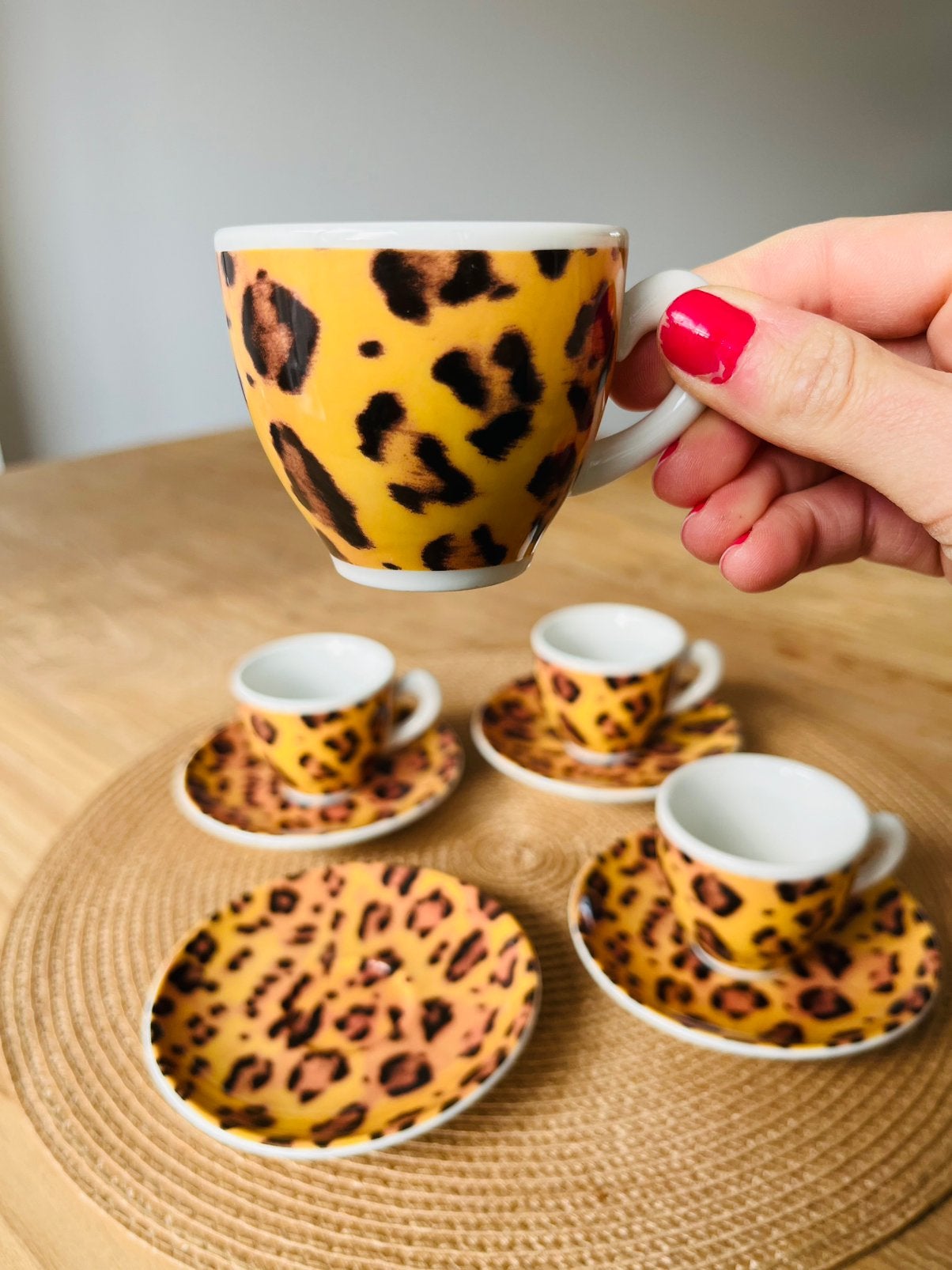 Vintage leopard servies kop / schotel tijgerprint anna nina, Ophalen of Verzenden