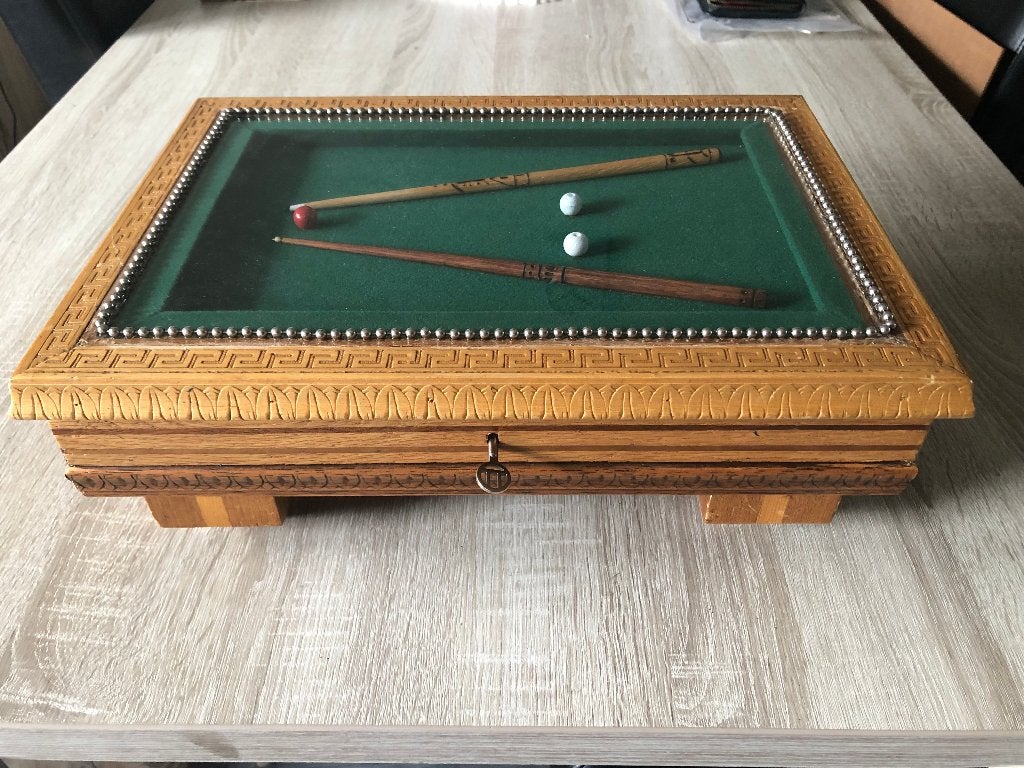 Vintage  Biljarttafel sieradenkist massief hout  zie info, Ophalen of Verzenden