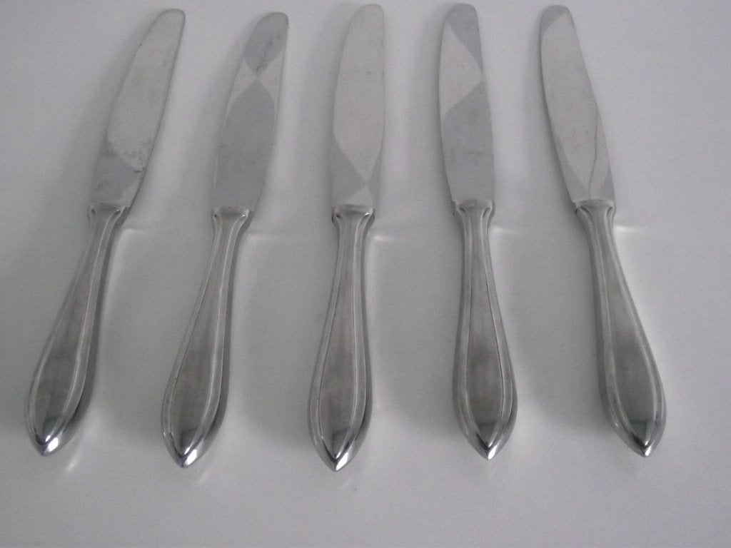 5 x RVS puntfilet mes 25 cm Zilverstad Schoonhoven 1950 p s, Antiek en Kunst, Ophalen of Verzenden