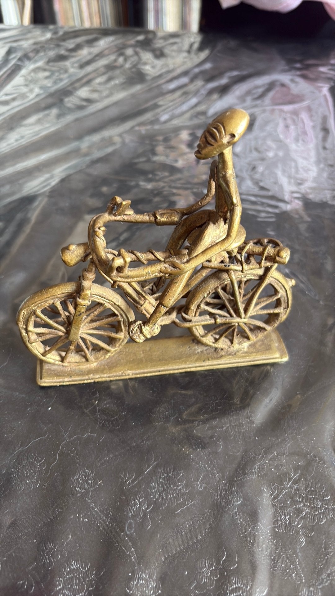 Afrikaanse koper/ messing beeldje fietser, Ophalen of Verzenden