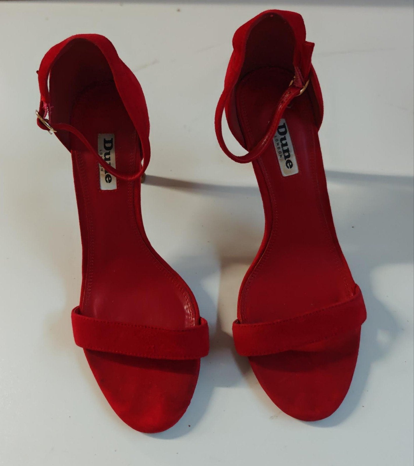 Dune London rode suède sandalen met hak maat 38, Dune London, Gedragen, Rood, Sandalen of Muiltjes