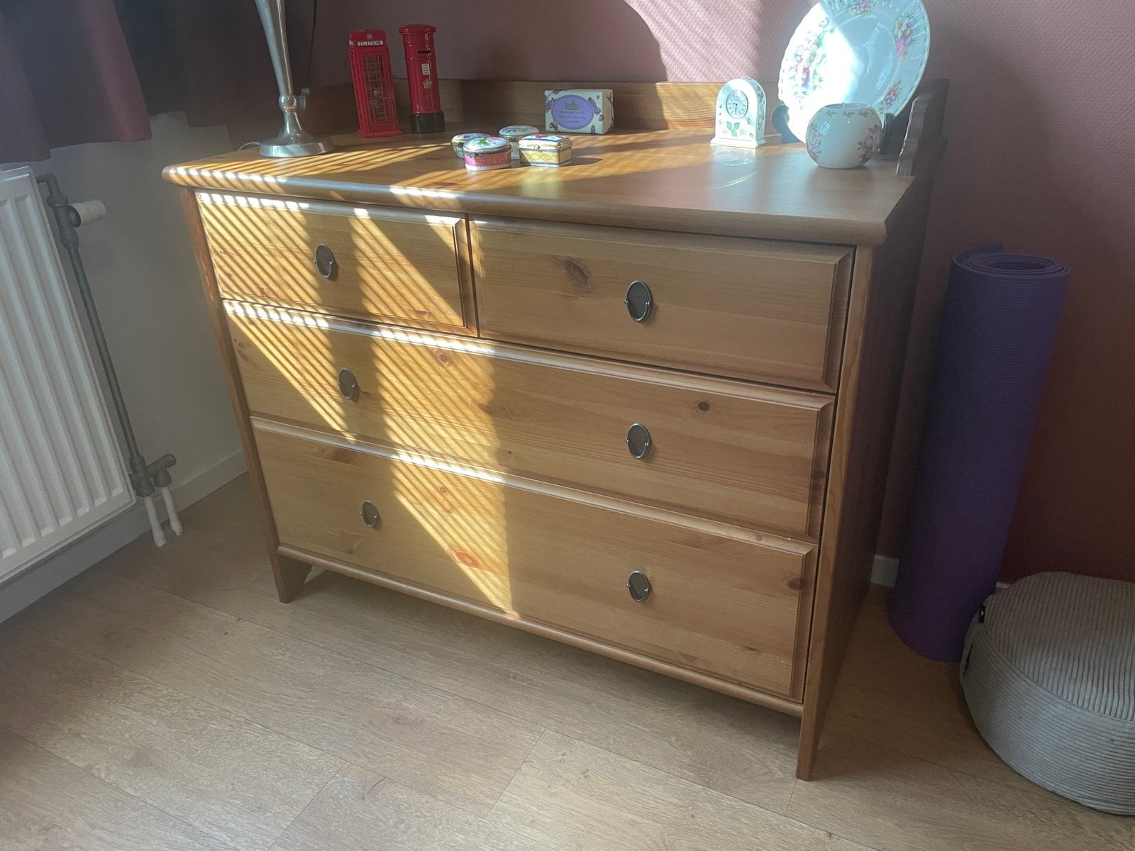 Houten ladekast met 4 laden, Ophalen, Gebruikt, 100 tot 150 cm, 3 of 4 laden