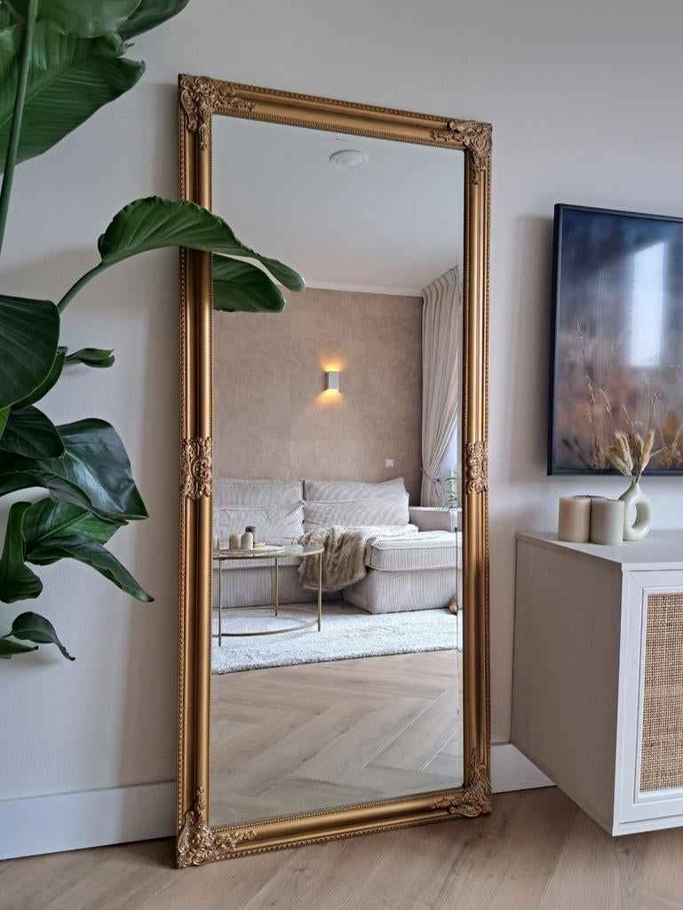 Goud bronze antieklook spiegel met facet, Huis en Inrichting, Woonaccessoires | Spiegels, Ophalen of Verzenden, Rechthoekig, Minder dan 100 cm
