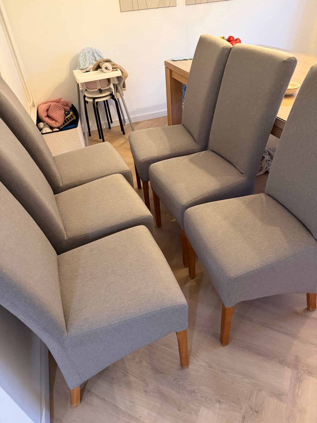 6x Eetkamerstoelen Grijs Stof - Zo goed als nieuw, Huis en Inrichting, Ophalen of Verzenden, Zo goed als nieuw, Vijf, Zes of meer stoelen