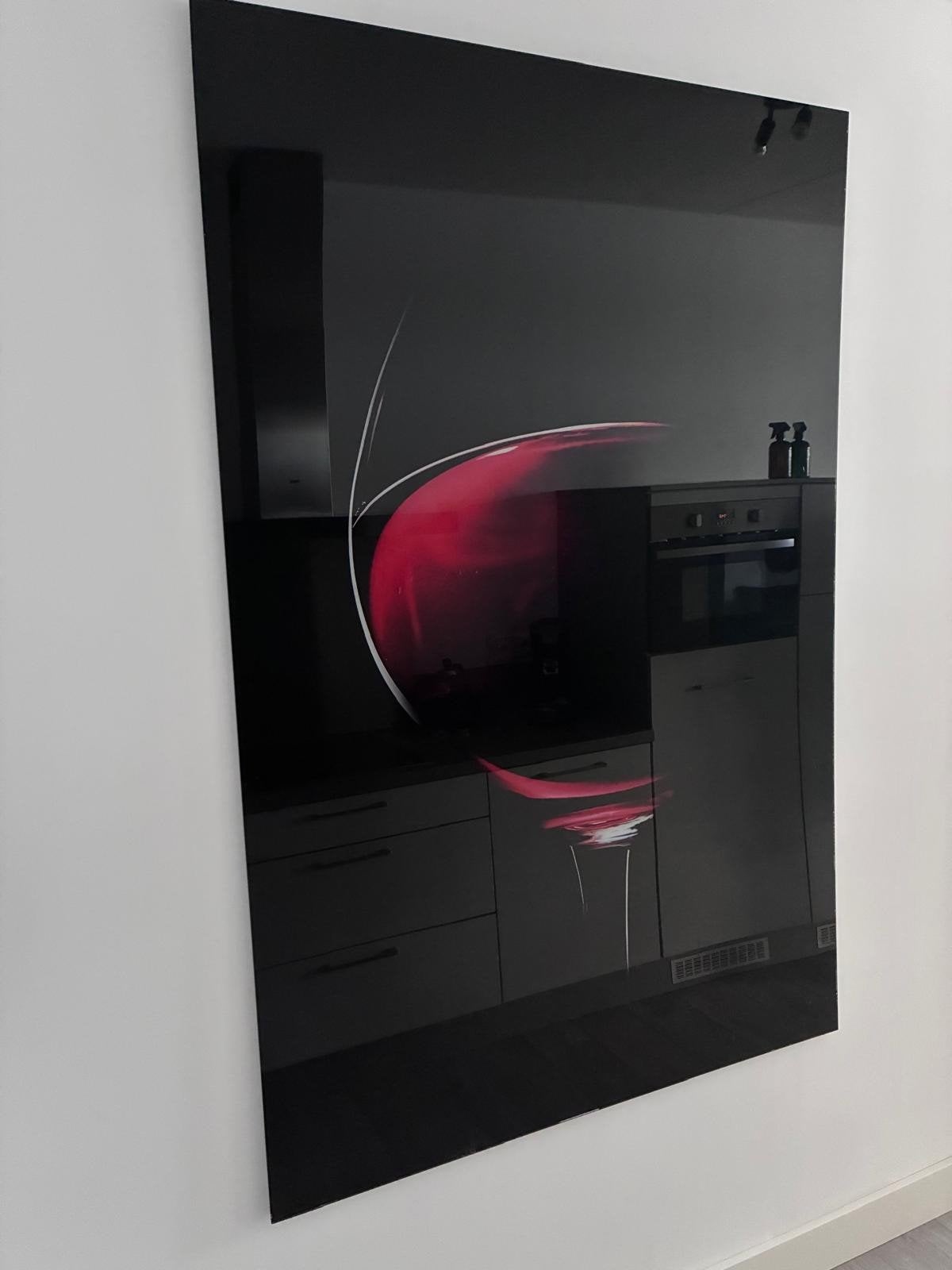 Abstract schilderij wijnglas op glasplaat Rood en Zwart, Ophalen, Zo goed als nieuw, 100 tot 125 cm, Overige typen