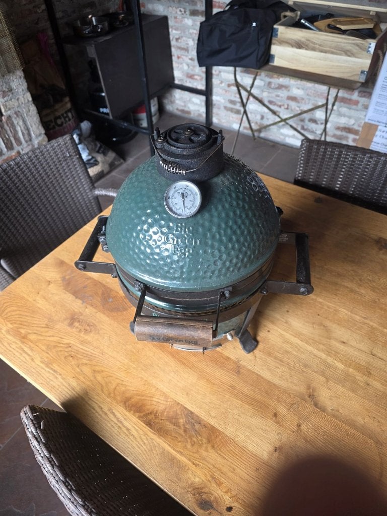big green egg mini netjes maar niet nieuw, Tuin en Terras, Houtskoolbarbecues, Ophalen, Zo goed als nieuw, Green Egg, Met accessoires