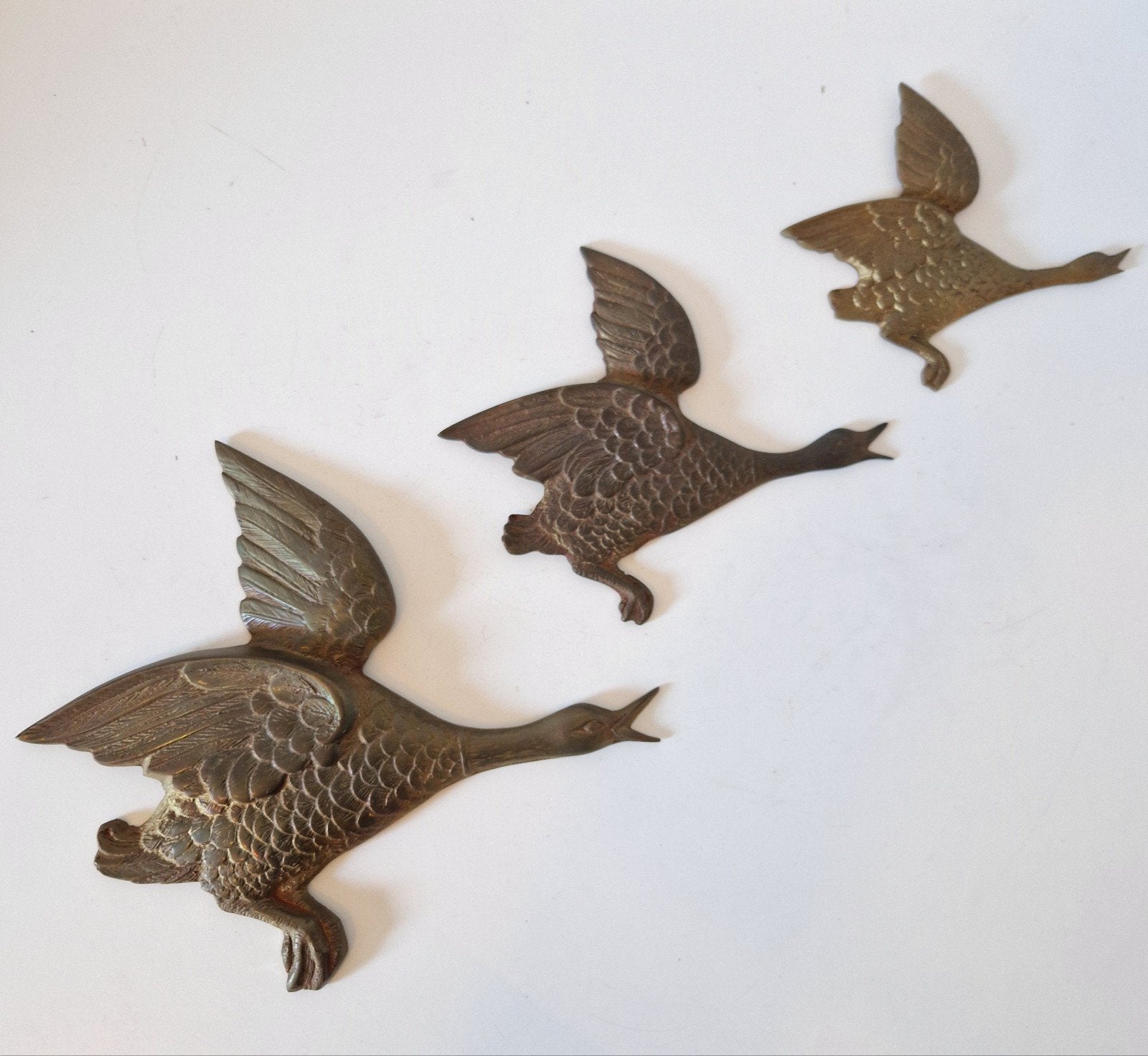 set vintage wandvogels brons eenden messing wandvogel, Ophalen of Verzenden, Brons