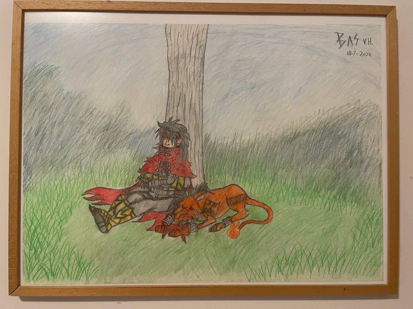 Origineel potlood schilderij - Vincent Valentine & Red XIII, Antiek en Kunst, Ophalen