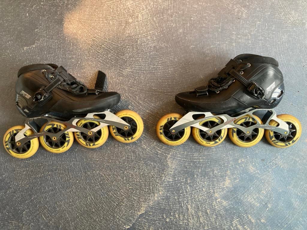 Skeelers Powerslide r2 maat 43 met maplez onderstel 4x100, Ophalen, Gebruikt, Powerslide