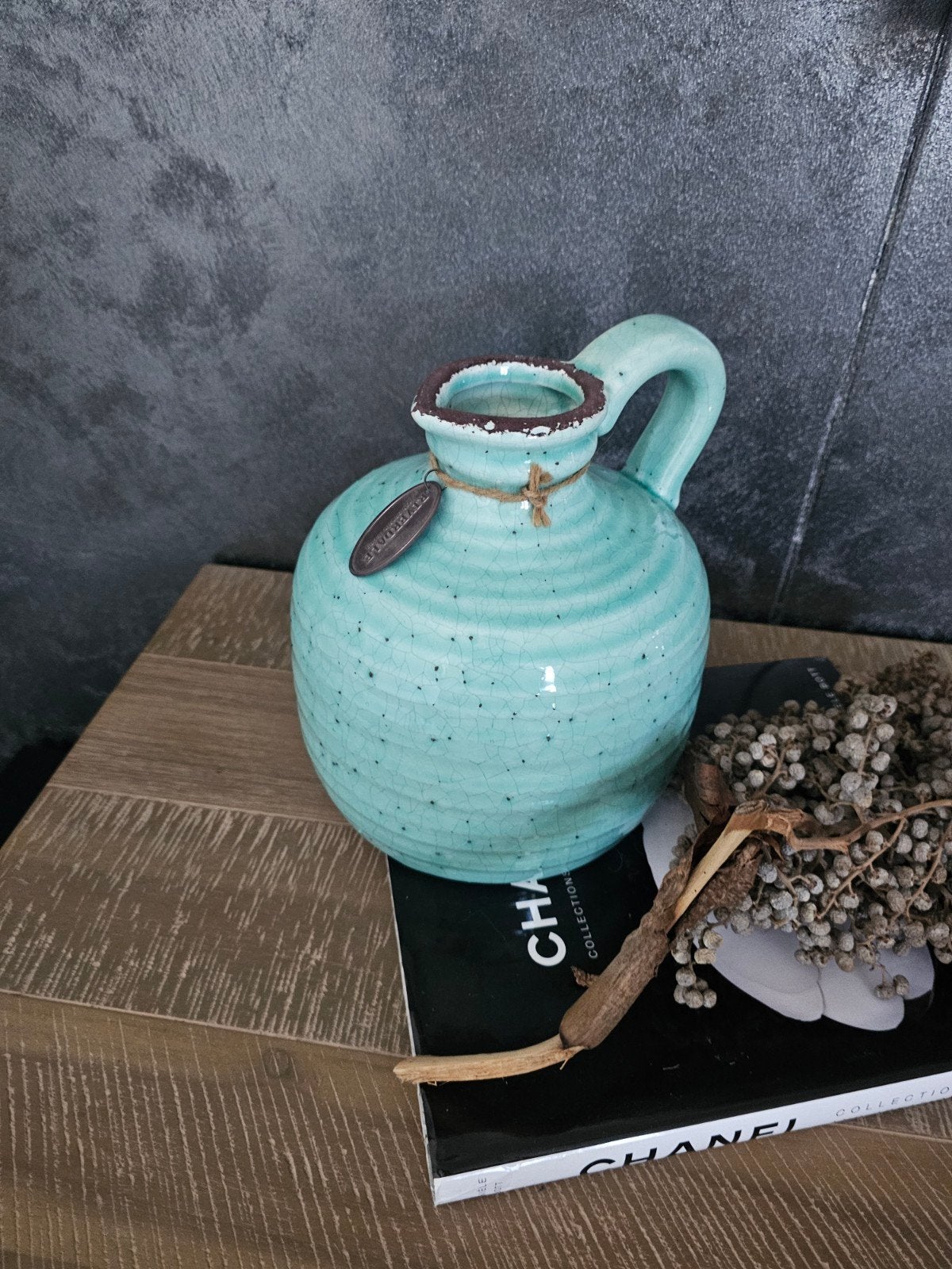 Decoratieve vaas/kruik in turquoise merk Riverdale, Ophalen of Verzenden