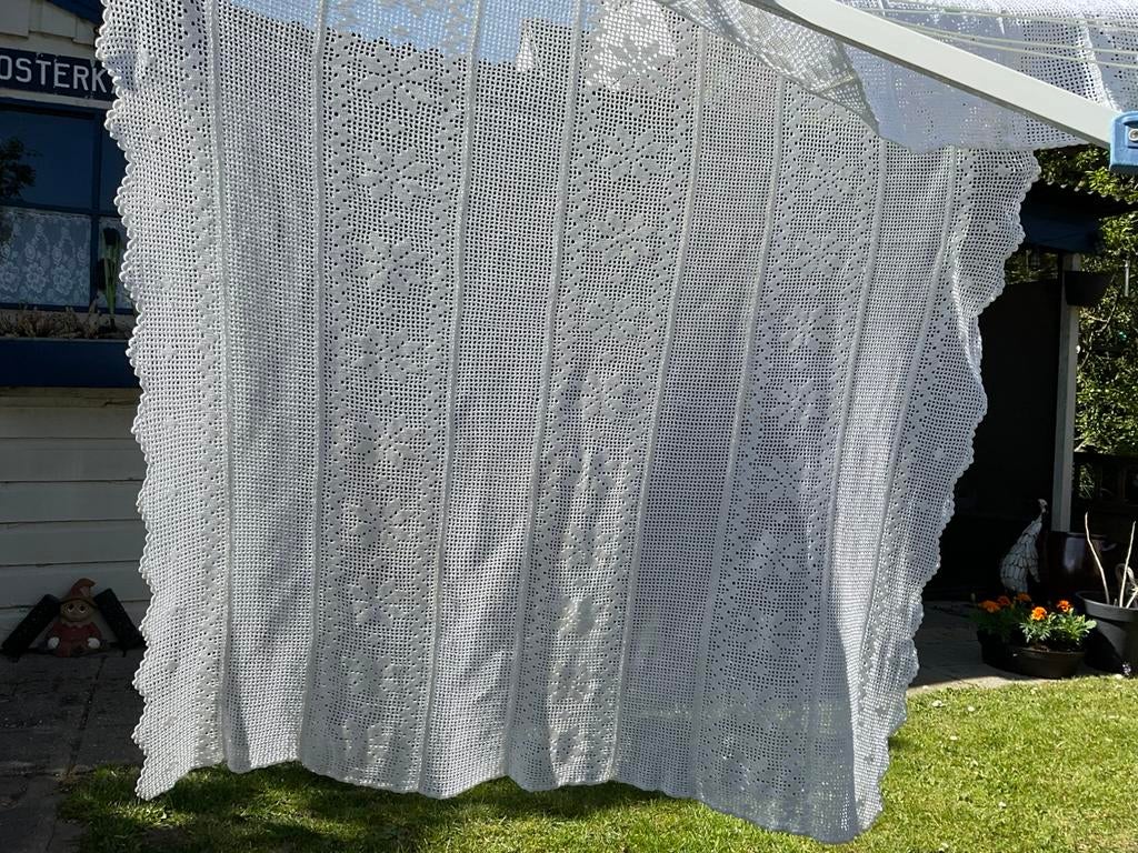 Gehaakt sprei 150 x 200, Huis en Inrichting, Gebruikt, Wit, Overige typen, Tweepersoons