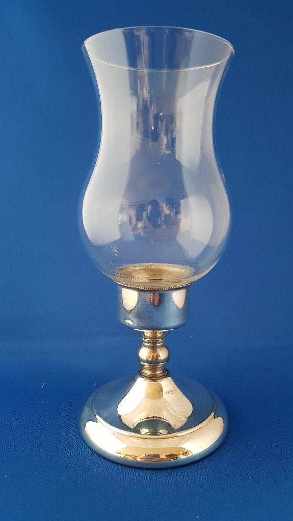 PM Italy vintage kandelaar, windlicht, verzilverde voet. 2A6, Huis en Inrichting, Woonaccessoires | Kandelaars en Kaarsen, Gebruikt