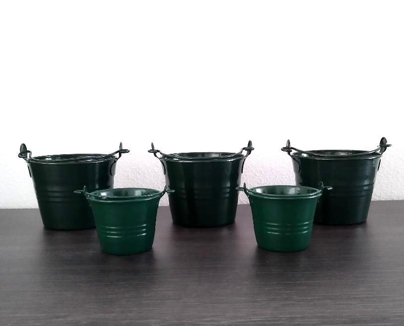 Z.g.a.n. 5 mooie groene zinken bloempotten, Overige materialen, Rond, Ophalen of Verzenden, Zo goed als nieuw
