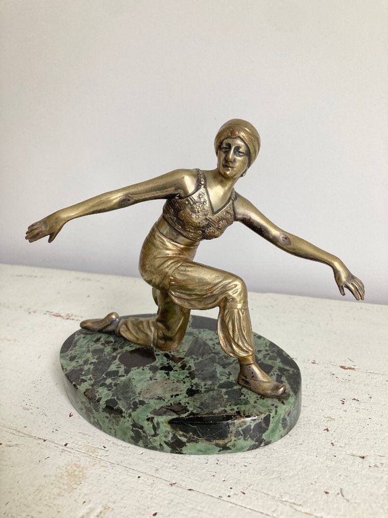 bronzen beeld art deco danseres, Art deco, Ophalen of Verzenden, Brons, 20 - 50 cm