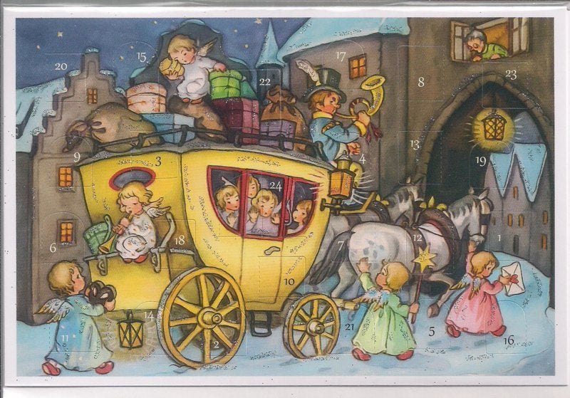 Adventskalender Kaart: Daar komt de postkoets - 12487, Ophalen of Verzenden, Nieuw