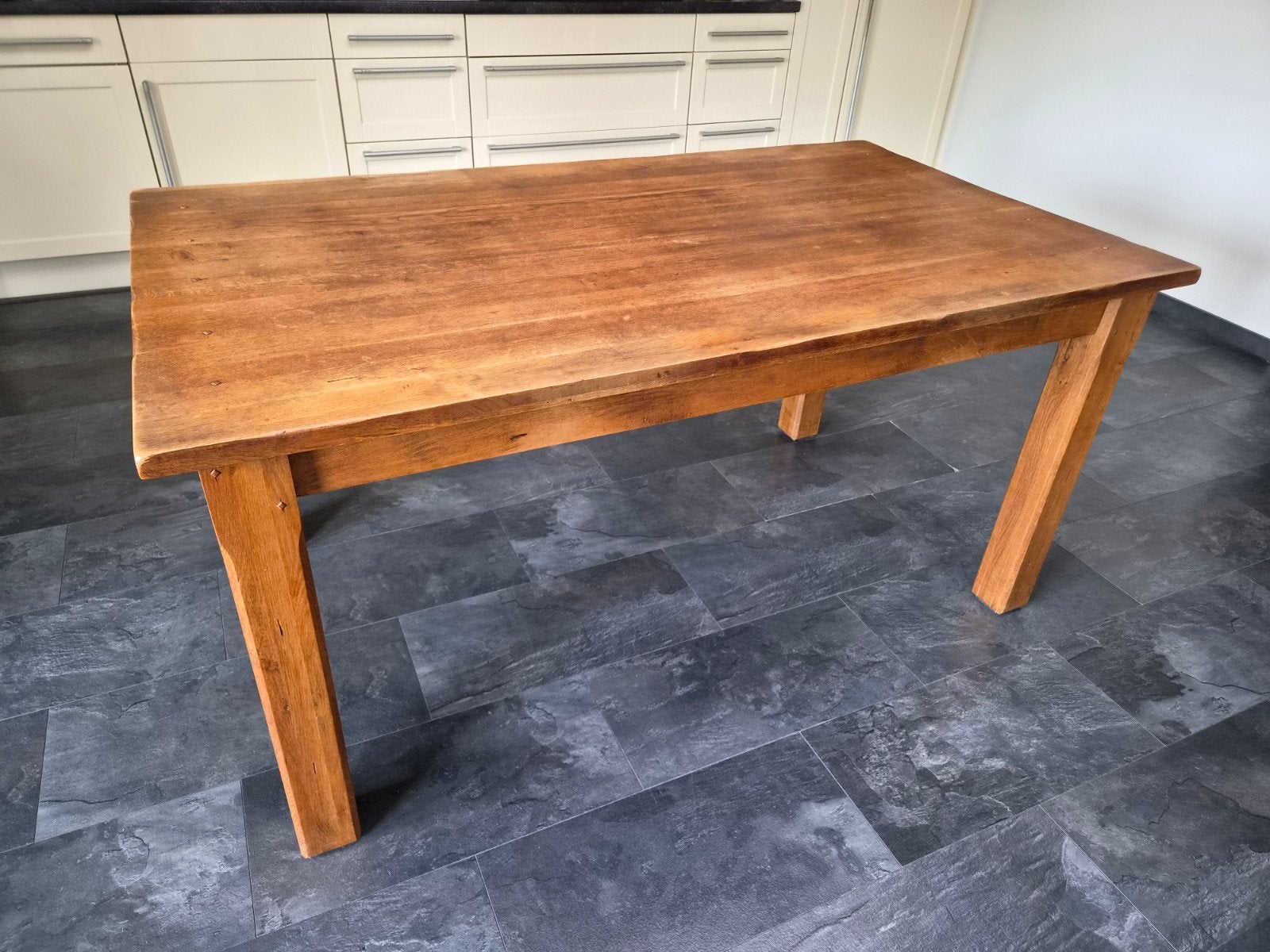Eettafel robuust eikenhout met 6 stoelen, Ophalen, Eikenhout, 50 tot 100 cm, 150 tot 200 cm