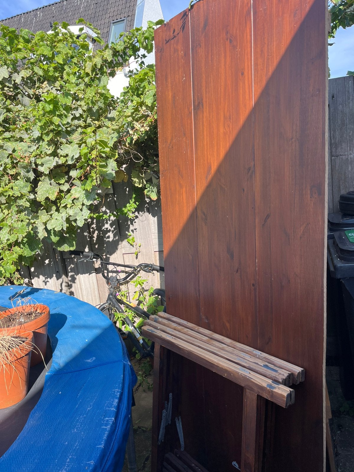 4 schragen en 2 werkbladen (80x200 en 80x183), Ophalen, Minder dan 25 mm, Zo goed als nieuw, Pallet