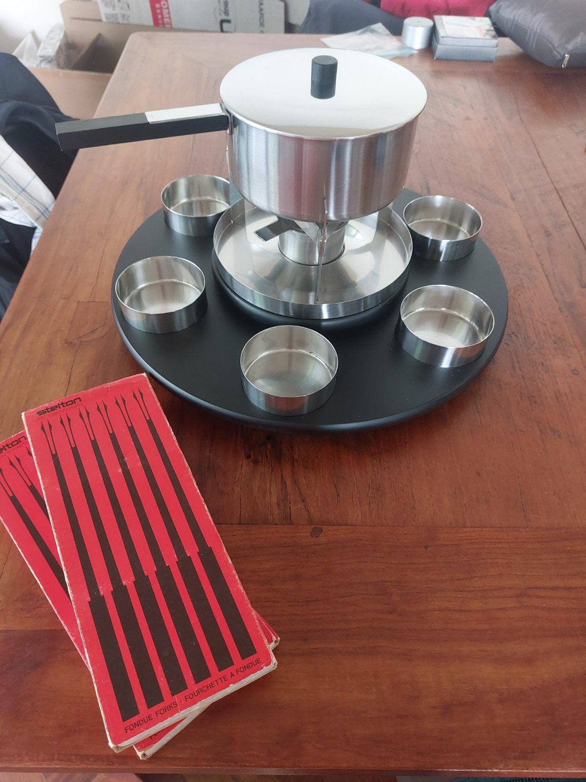 Stelton fondue met lazy susan, Witgoed en Apparatuur, Fonduesets, Ophalen of Verzenden, Gebruikt, Brander, Fondueset